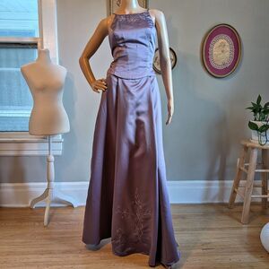 Vintage 90s Dave & Johnny Purple Dress Formal 2 Piece Set Embroidered Size 7/8